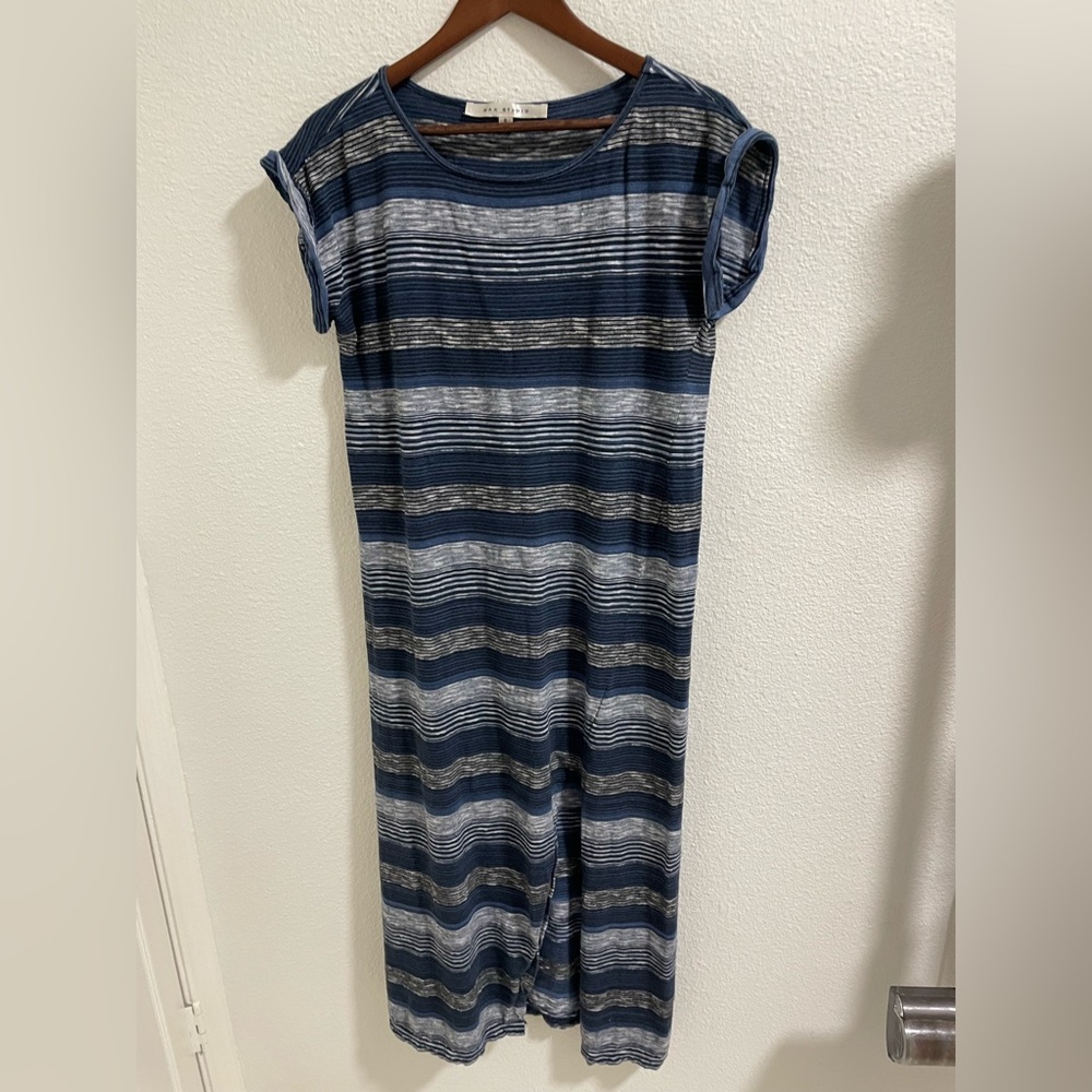 Max Studio Navy and White Striped cotton maxi dress
